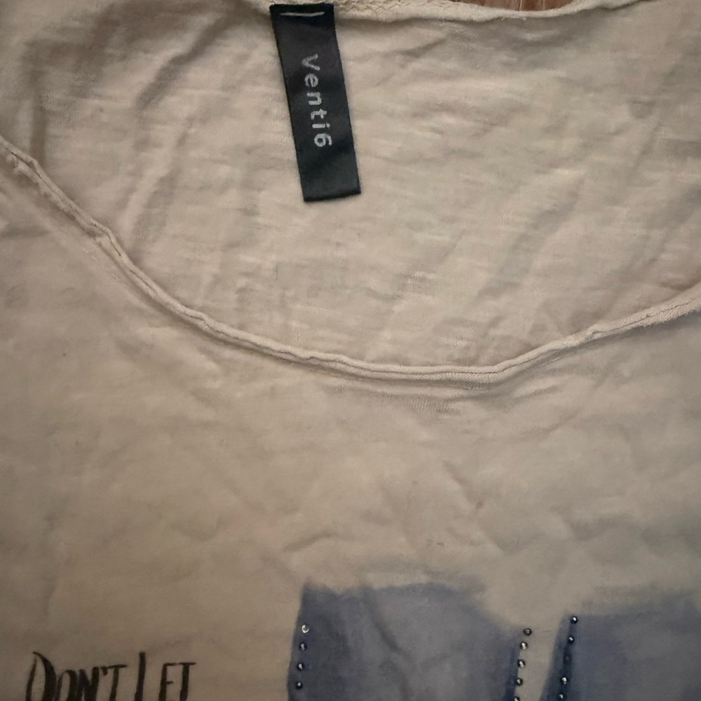 Women’s Graphic Jeans Tee with Studded Detail - Off-White - Picture 3 of 4